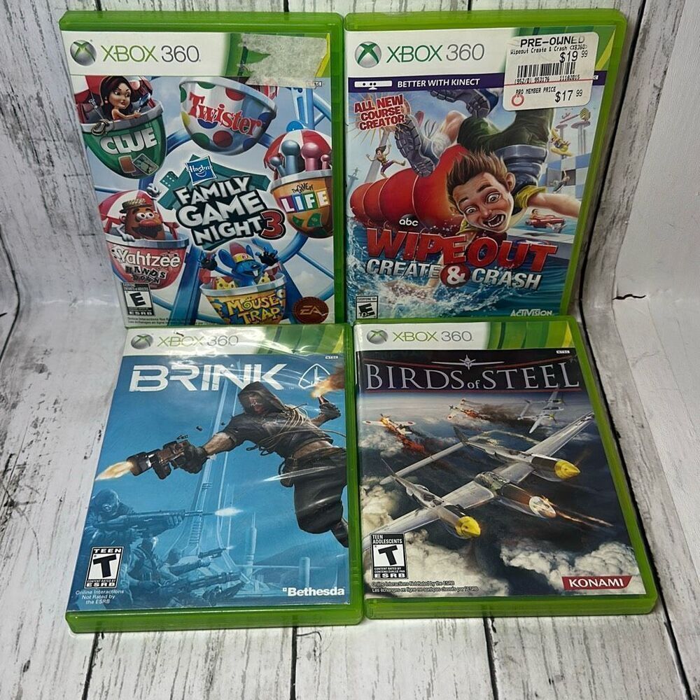 Microsoft Xbox 360 lot of 4 Games Rated E and T Wipeout Family Game Night 3‎